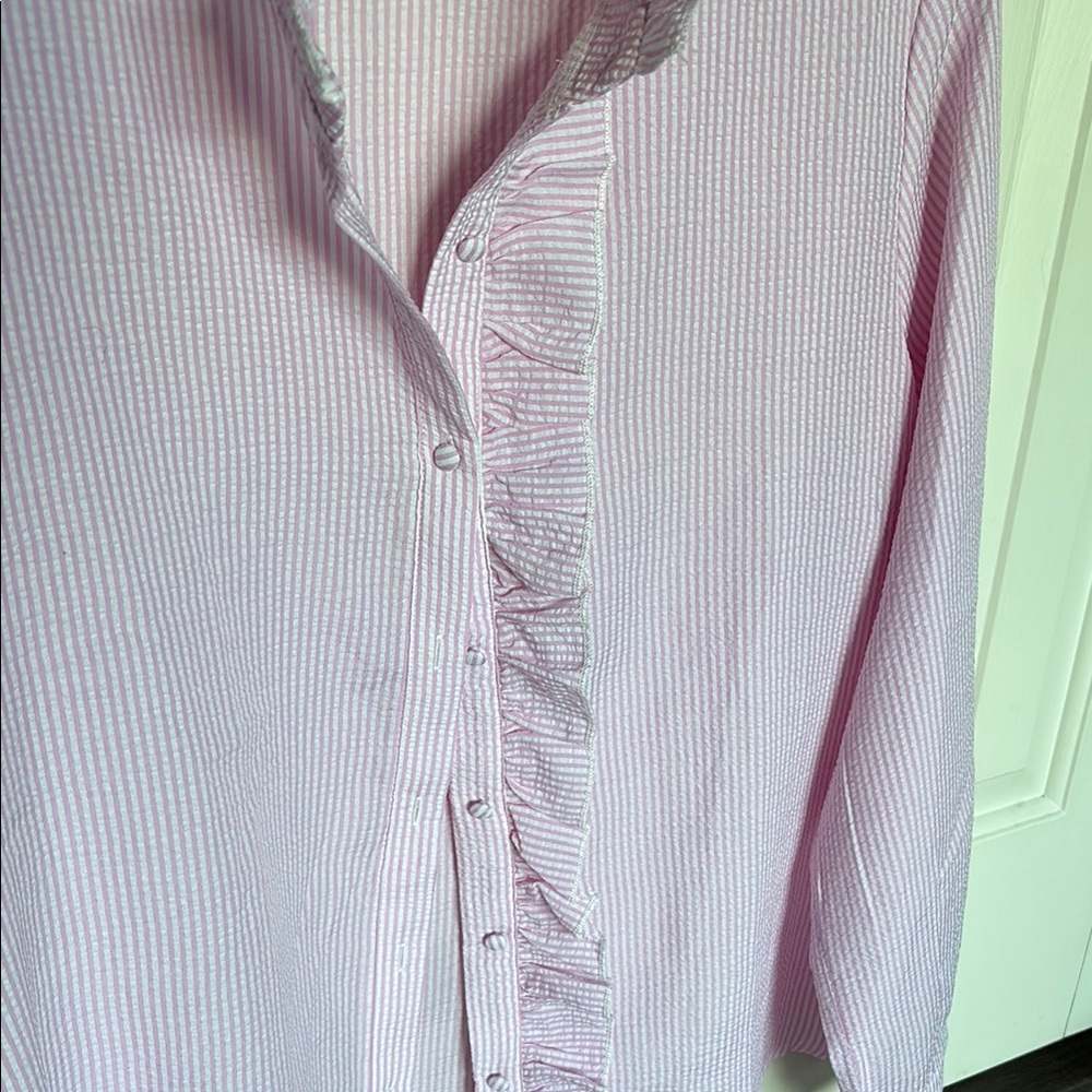 Pink Ruffled Button-Up Blouse - Picture 3 of 3